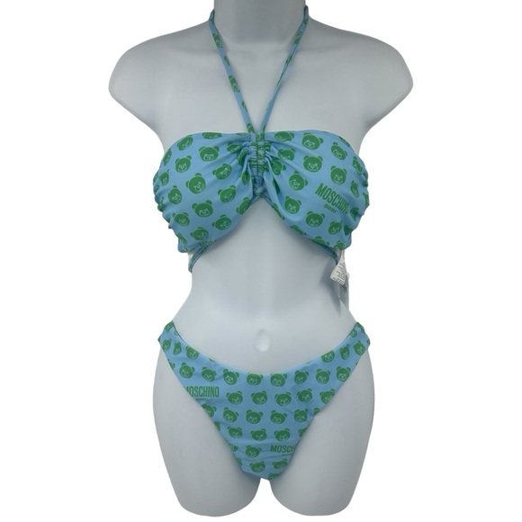 Moschino Swim Blue & Green Bear Print Bikini Set Top and Bottom US 10 / Large - Picture 1 of 16